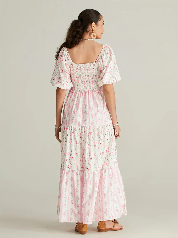 Women Summer Flower Printed Dress - Image 5