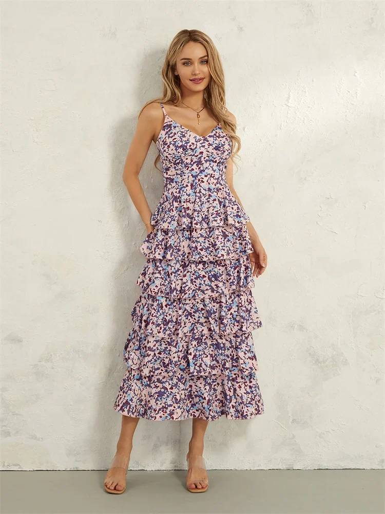 Women Floral Layered Ruffle Dress - Image 3