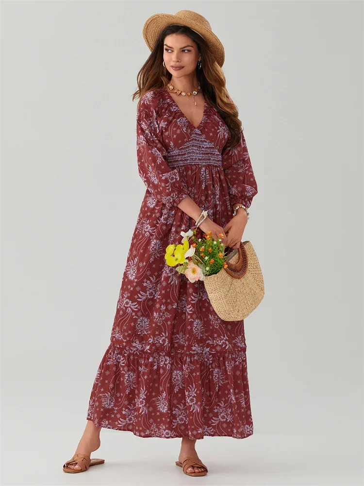 Women Floral Flowy Long Dress - Image 6