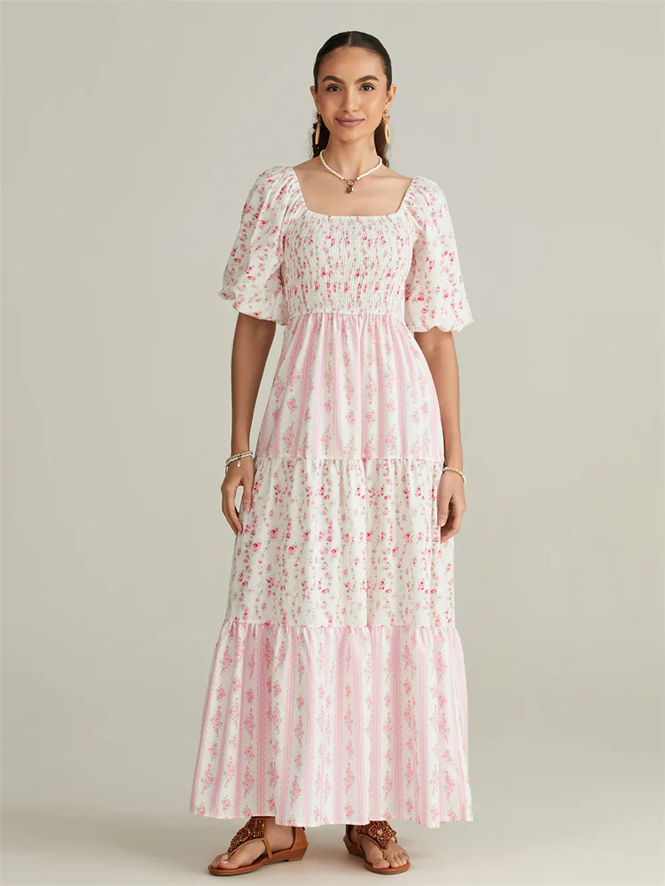 Women Summer Flower Printed Dress - Image 3