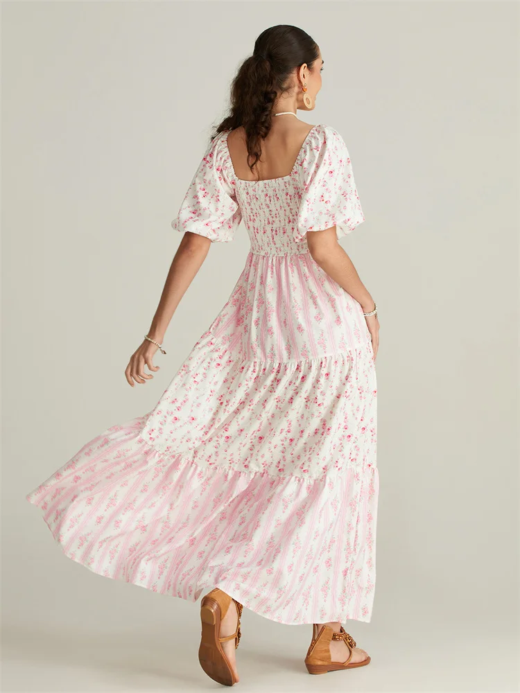 Women Summer Flower Printed Dress - Image 6