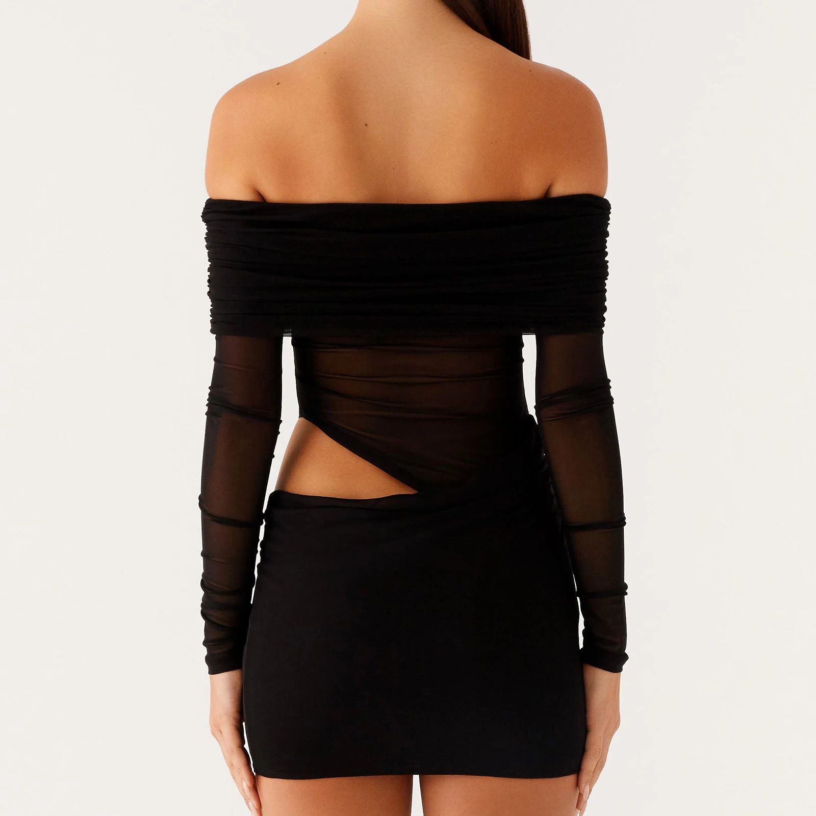 Women Mesh Off Shoulder Mini dress - Image 4