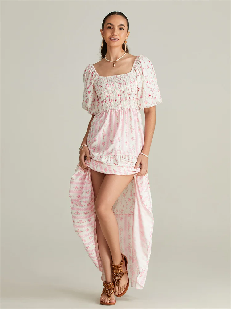 Women Summer Flower Printed Dress - Image 4