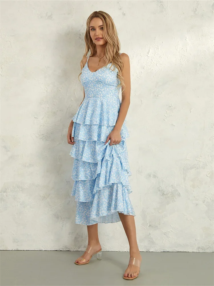Women Floral Layered Ruffle Dress - Image 4