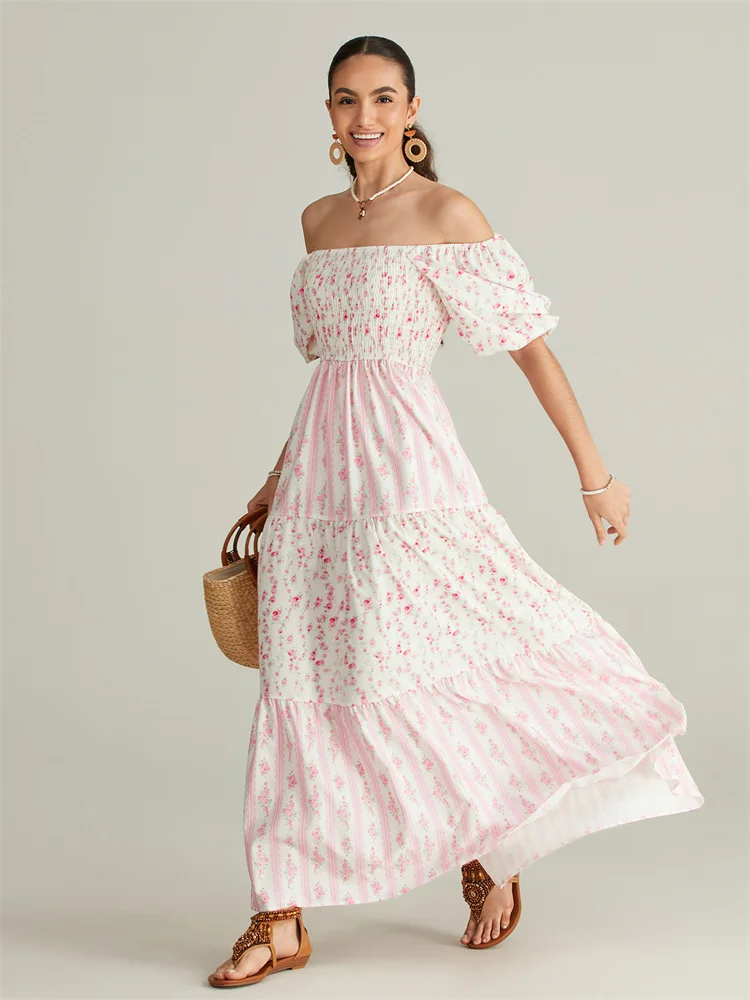 Women Summer Flower Printed Dress - Image 2