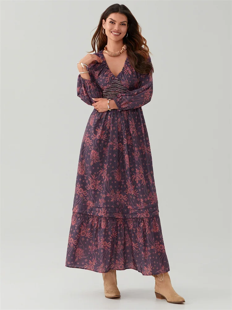 Women Floral Flowy Long Dress - Image 5